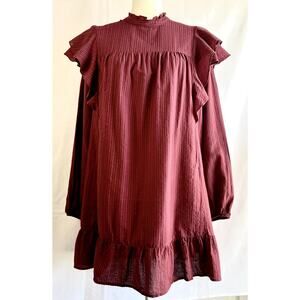 Wild Fable Women’s Dress Ruffle Peasant Size L Burgundy Long Sleeve Babydoll